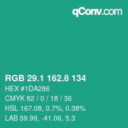 カラーコード: RGB 29.1 162.8 134 | qconv.com