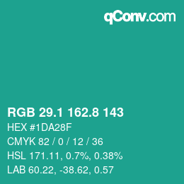 カラーコード: RGB 29.1 162.8 143 | qconv.com