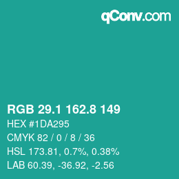 カラーコード: RGB 29.1 162.8 149 | qconv.com
