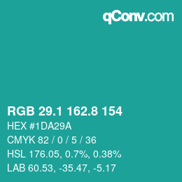 カラーコード: RGB 29.1 162.8 154 | qconv.com