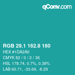 Color code: RGB 29.1 162.8 160 | qconv.com