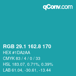 カラーコード: RGB 29.1 162.8 170 | qconv.com