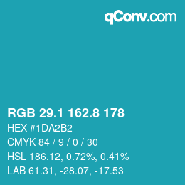 カラーコード: RGB 29.1 162.8 178 | qconv.com