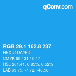 カラーコード: RGB 29.1 162.8 237 | qconv.com