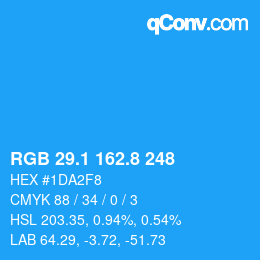 カラーコード: RGB 29.1 162.8 248 | qconv.com
