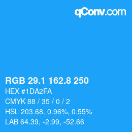 Color code: RGB 29.1 162.8 250 | qconv.com
