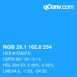 カラーコード: RGB 29.1 162.8 254 | qconv.com