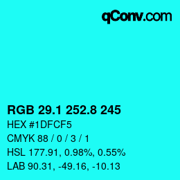 カラーコード: RGB 29.1 252.8 245 | qconv.com