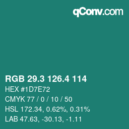 カラーコード: RGB 29.3 126.4 114 | qconv.com
