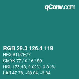 カラーコード: RGB 29.3 126.4 119 | qconv.com