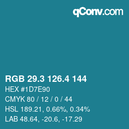 カラーコード: RGB 29.3 126.4 144 | qconv.com