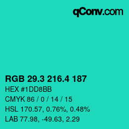 カラーコード: RGB 29.3 216.4 187 | qconv.com