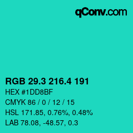 カラーコード: RGB 29.3 216.4 191 | qconv.com