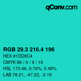 カラーコード: RGB 29.3 216.4 196 | qconv.com