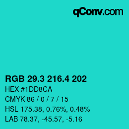 カラーコード: RGB 29.3 216.4 202 | qconv.com
