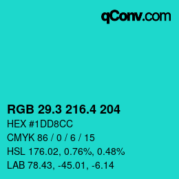 カラーコード: RGB 29.3 216.4 204 | qconv.com