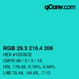 カラーコード: RGB 29.3 216.4 206 | qconv.com