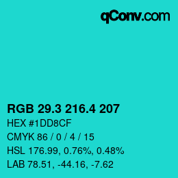 カラーコード: RGB 29.3 216.4 207 | qconv.com