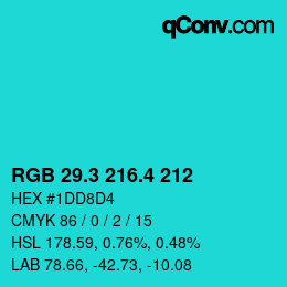 カラーコード: RGB 29.3 216.4 212 | qconv.com