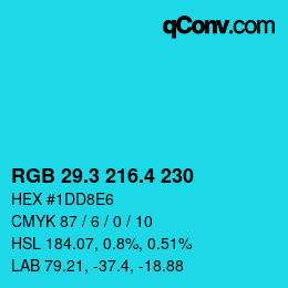 カラーコード: RGB 29.3 216.4 230 | qconv.com