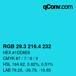 カラーコード: RGB 29.3 216.4 232 | qconv.com