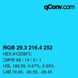 カラーコード: RGB 29.3 216.4 252 | qconv.com