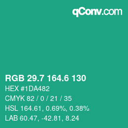 カラーコード: RGB 29.7 164.6 130 | qconv.com
