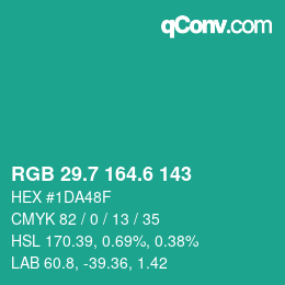 カラーコード: RGB 29.7 164.6 143 | qconv.com