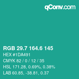 カラーコード: RGB 29.7 164.6 145 | qconv.com
