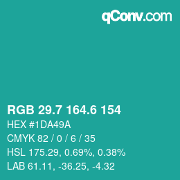 カラーコード: RGB 29.7 164.6 154 | qconv.com
