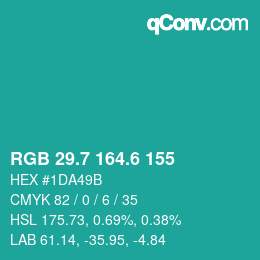 カラーコード: RGB 29.7 164.6 155 | qconv.com