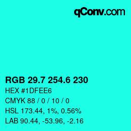 カラーコード: RGB 29.7 254.6 230 | qconv.com