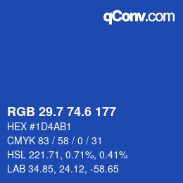カラーコード: RGB 29.7 74.6 177 | qconv.com