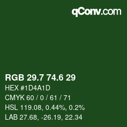 カラーコード: RGB 29.7 74.6 29 | qconv.com