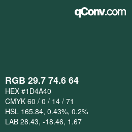 カラーコード: RGB 29.7 74.6 64 | qconv.com