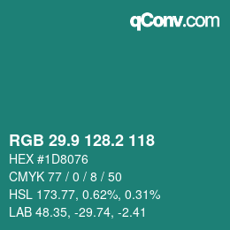 カラーコード: RGB 29.9 128.2 118 | qconv.com