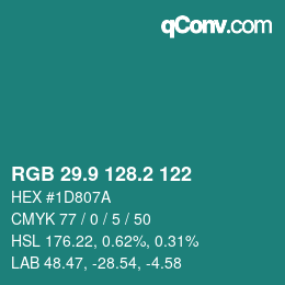 カラーコード: RGB 29.9 128.2 122 | qconv.com