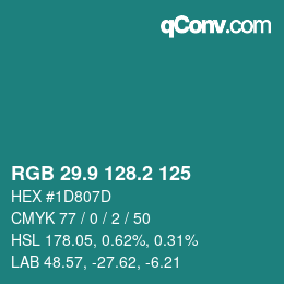 カラーコード: RGB 29.9 128.2 125 | qconv.com