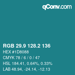 カラーコード: RGB 29.9 128.2 136 | qconv.com