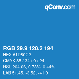 Farbcode: RGB 29.9 128.2 194 | qconv.com