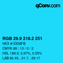 カラーコード: RGB 29.9 218.2 251 | qconv.com