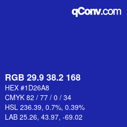 カラーコード: RGB 29.9 38.2 168 | qconv.com