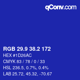 カラーコード: RGB 29.9 38.2 172 | qconv.com