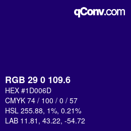 カラーコード: RGB 29 0 109.6 | qconv.com