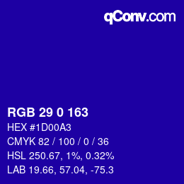 Farbcode: RGB 29 0 163 | qconv.com