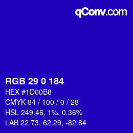 カラーコード: RGB 29 0 184 | qconv.com
