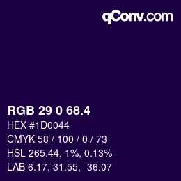 カラーコード: RGB 29 0 68.4 | qconv.com