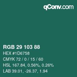 Color code: RGB 29 103 88 | qconv.com