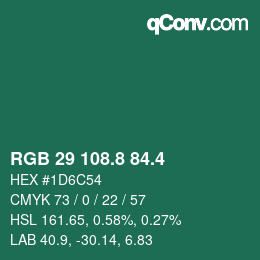 カラーコード: RGB 29 108.8 84.4 | qconv.com