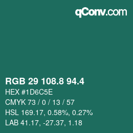 カラーコード: RGB 29 108.8 94.4 | qconv.com